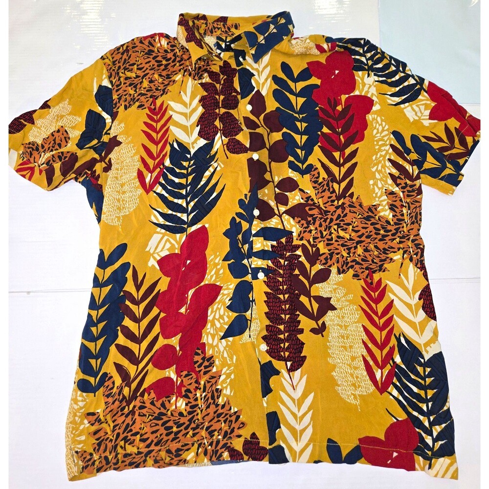 ZARA Men's L Multicolor Floral Relaxed Fit Short Sleeve Collared Button-Up
